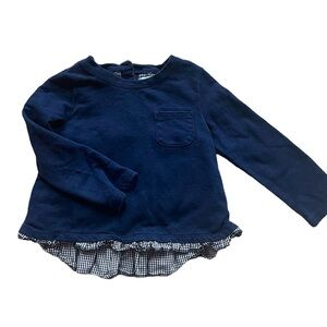 Baby Gap Navy Long Sleeve Ruffle Hem Top Gingham ruffle- Size 3T
